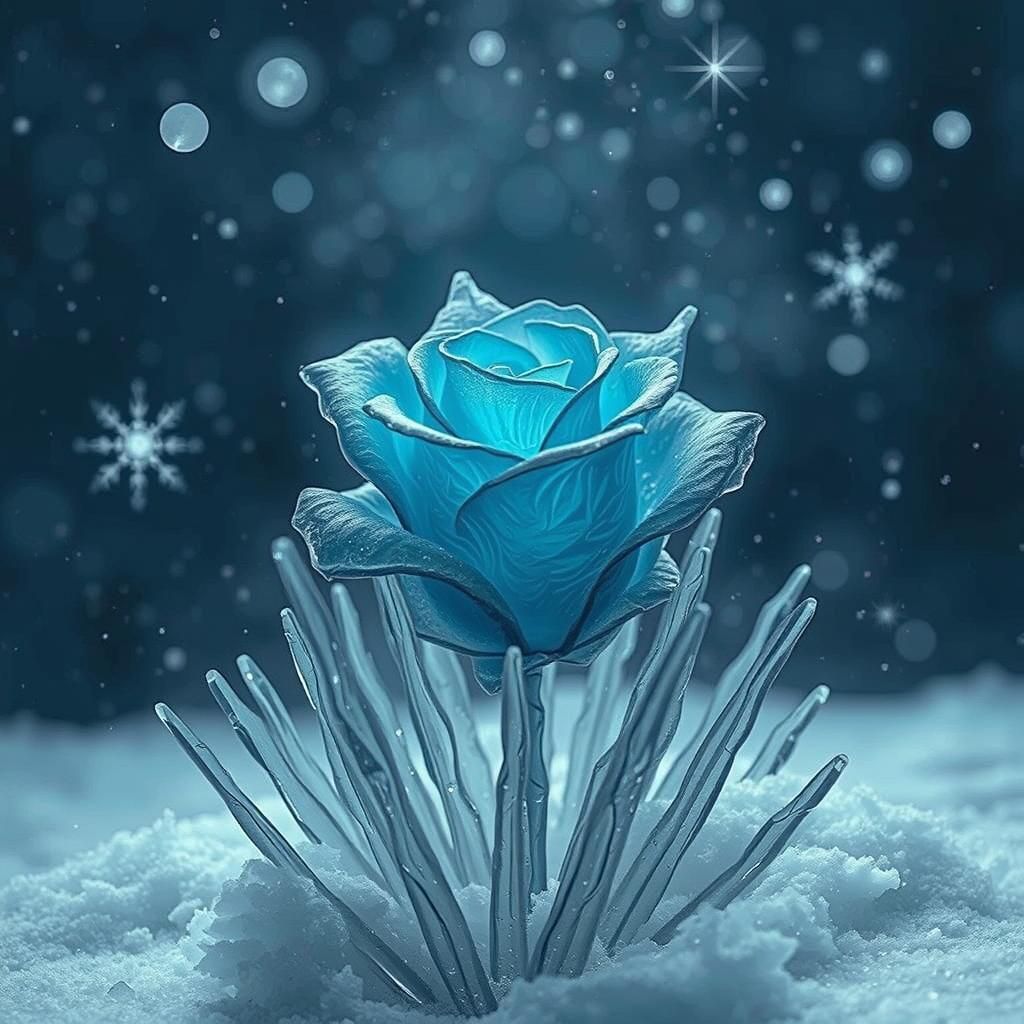 Frozen Platinum Rose Encased in Sharp Ice Spikes