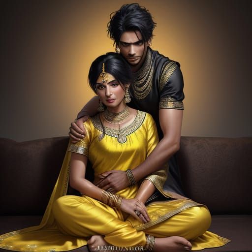 Attractive Indian Woman in Yellow Silk Salwar Kameez