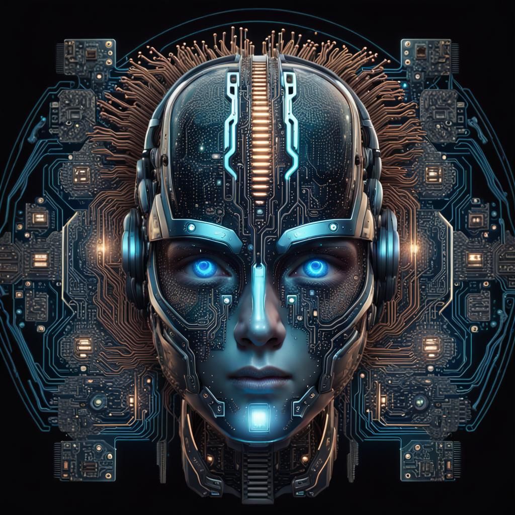 Futuristic Cyber Cyborg AI Chatbot Logo