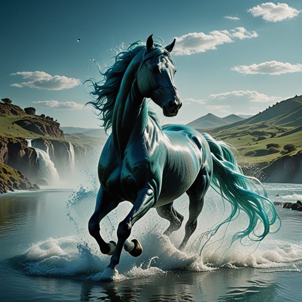 Surreal Water Horse in Dreamlike Landscape