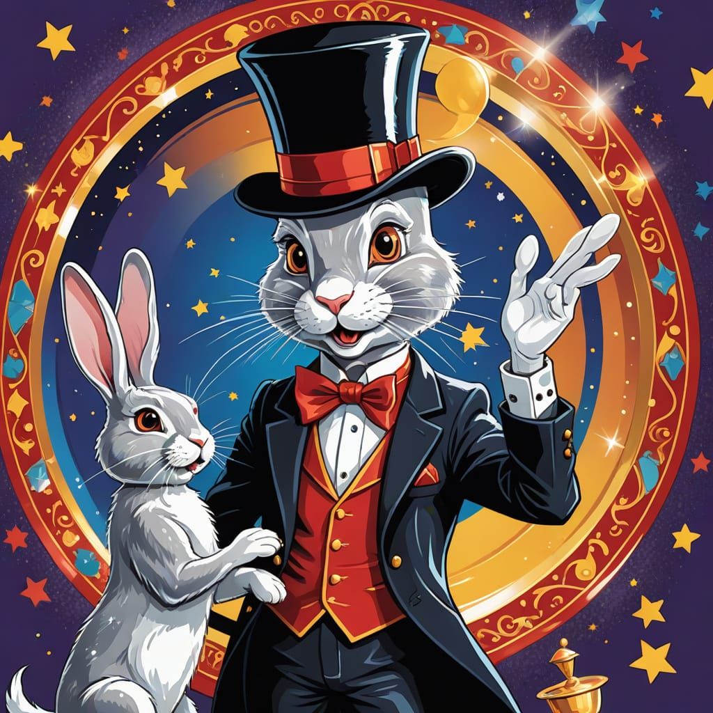 Magician Pulls Rabbit From Hat in Humorous Cartoon