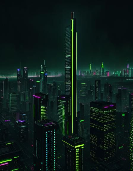 Neon Green Cyberpunk Cityscape at Night