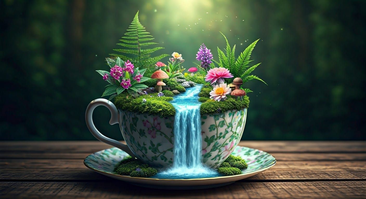Enchanted Teacup Fairy Garden in Photorealistic Style