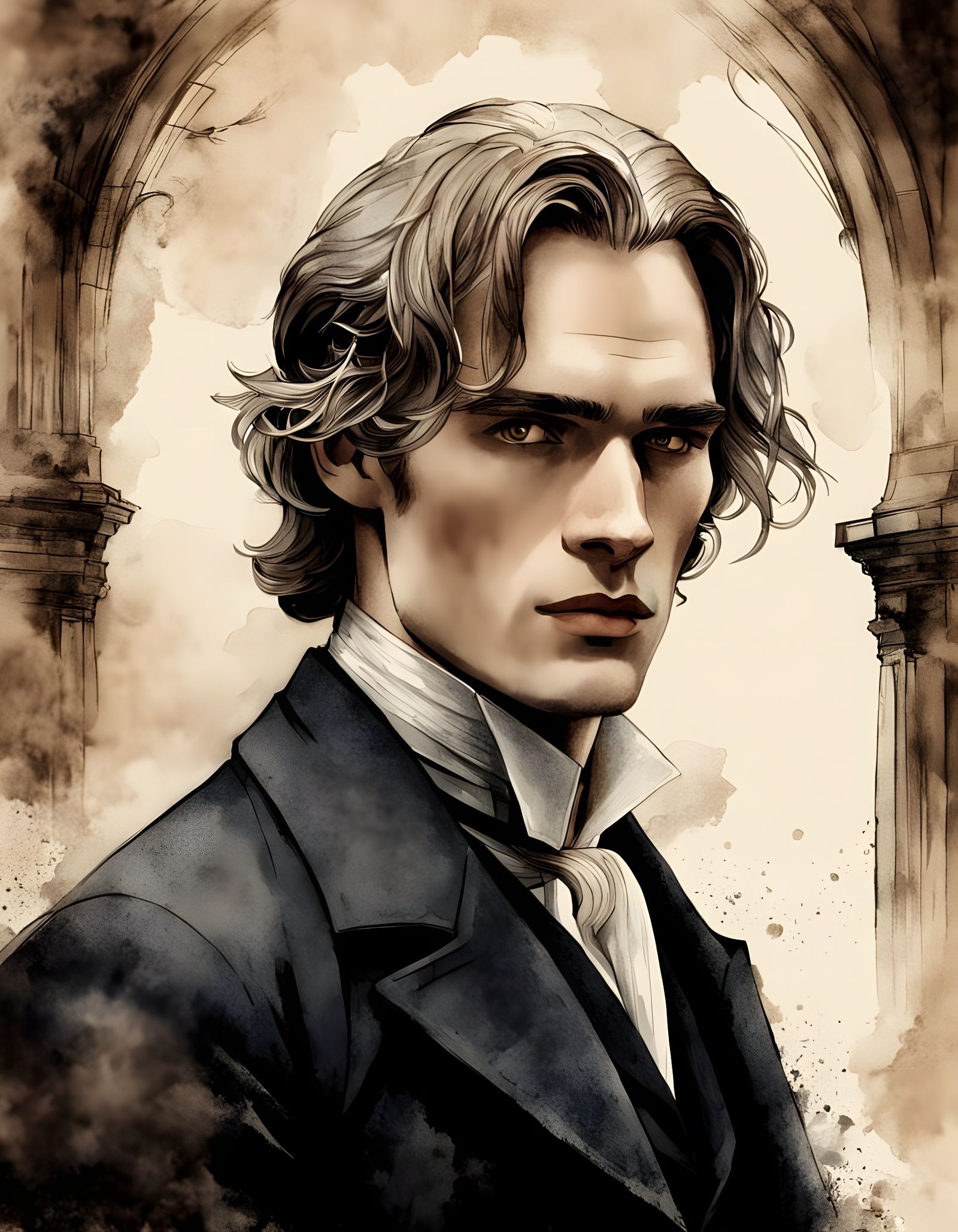 Gellert Grindelwald: A Watercolour Portrait in Dark Academia...