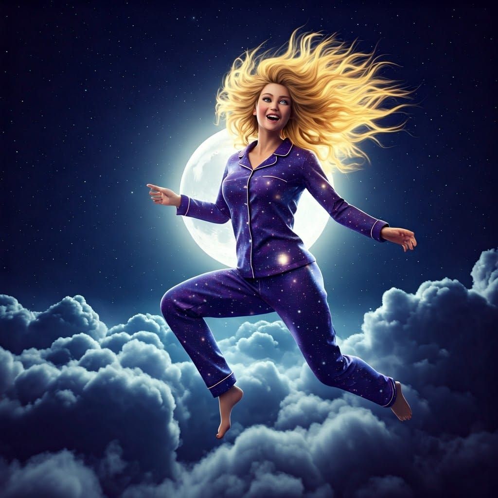 Joyful Space Warrior Leaping From Clouds