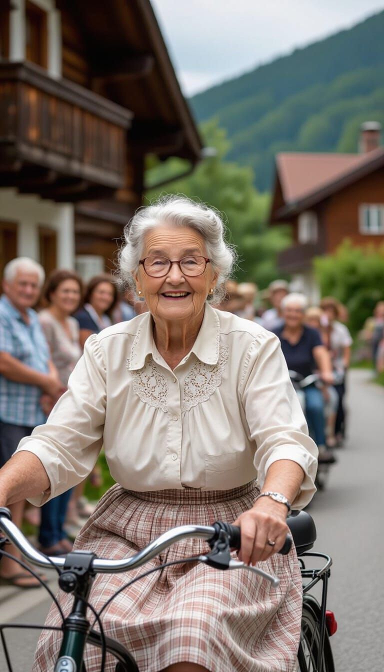 European Grandma Rides Through Village to Amaze Villagers