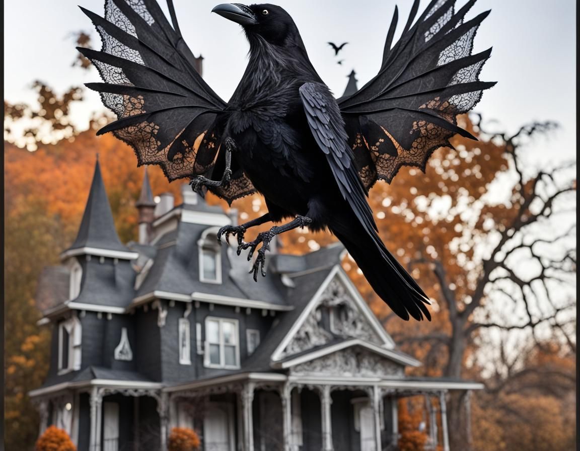 Lace Raven Flies on Halloween