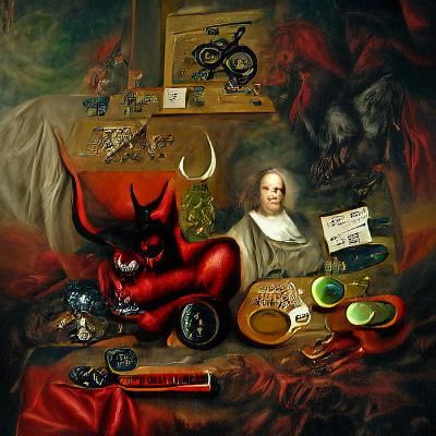 Devil's Still Life: Harnett-Style Oil Painting