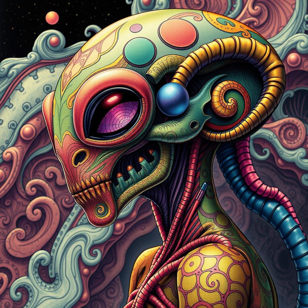 Surreal Nouveau Alien in Dreamlike Cyberpunk Style