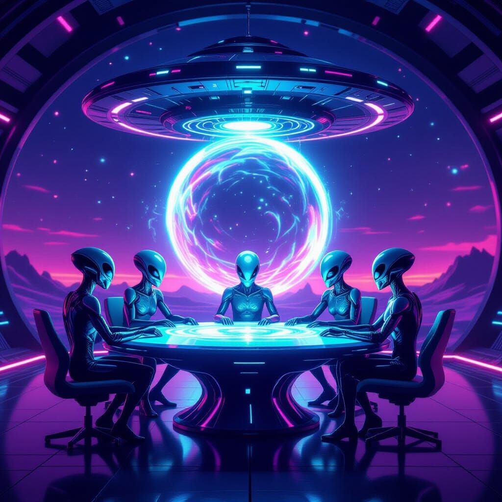 Futuristic UFO Meeting with Aliens and Portal