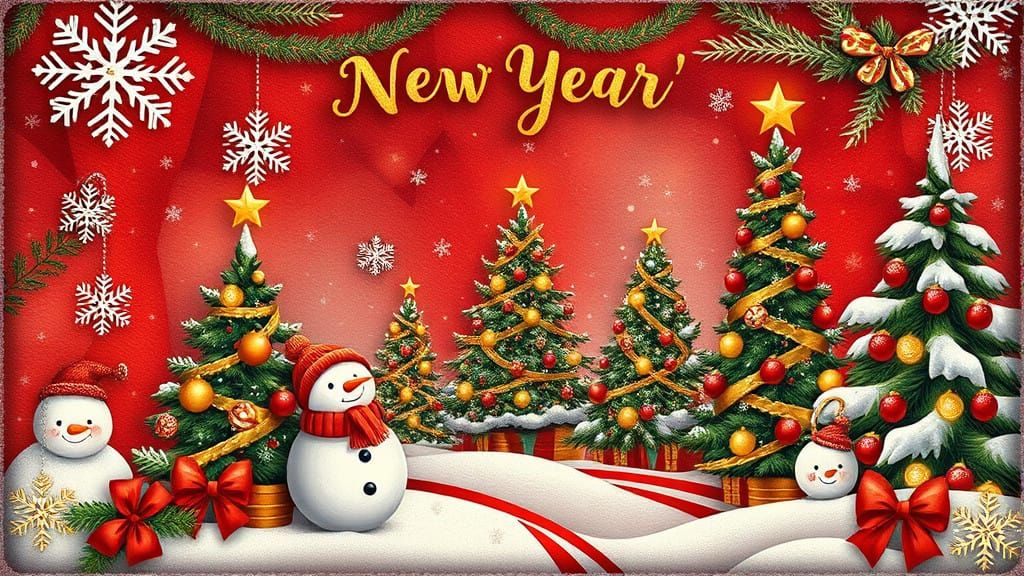 Whimsical Winter Patchwork Greeting Card in Vibrant Colors