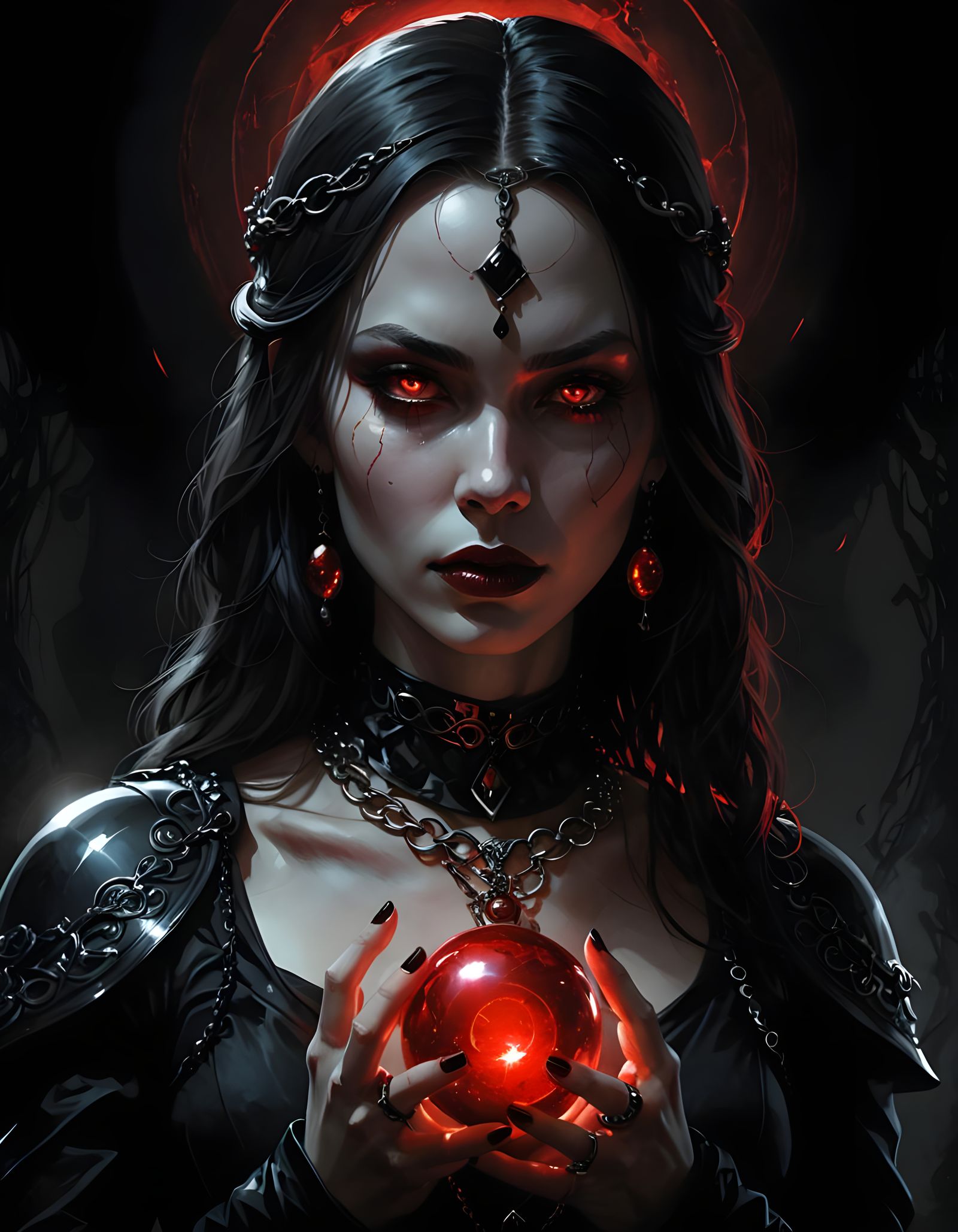 Ethereal Dark Sorceress with Red Orb: CGI Rendering