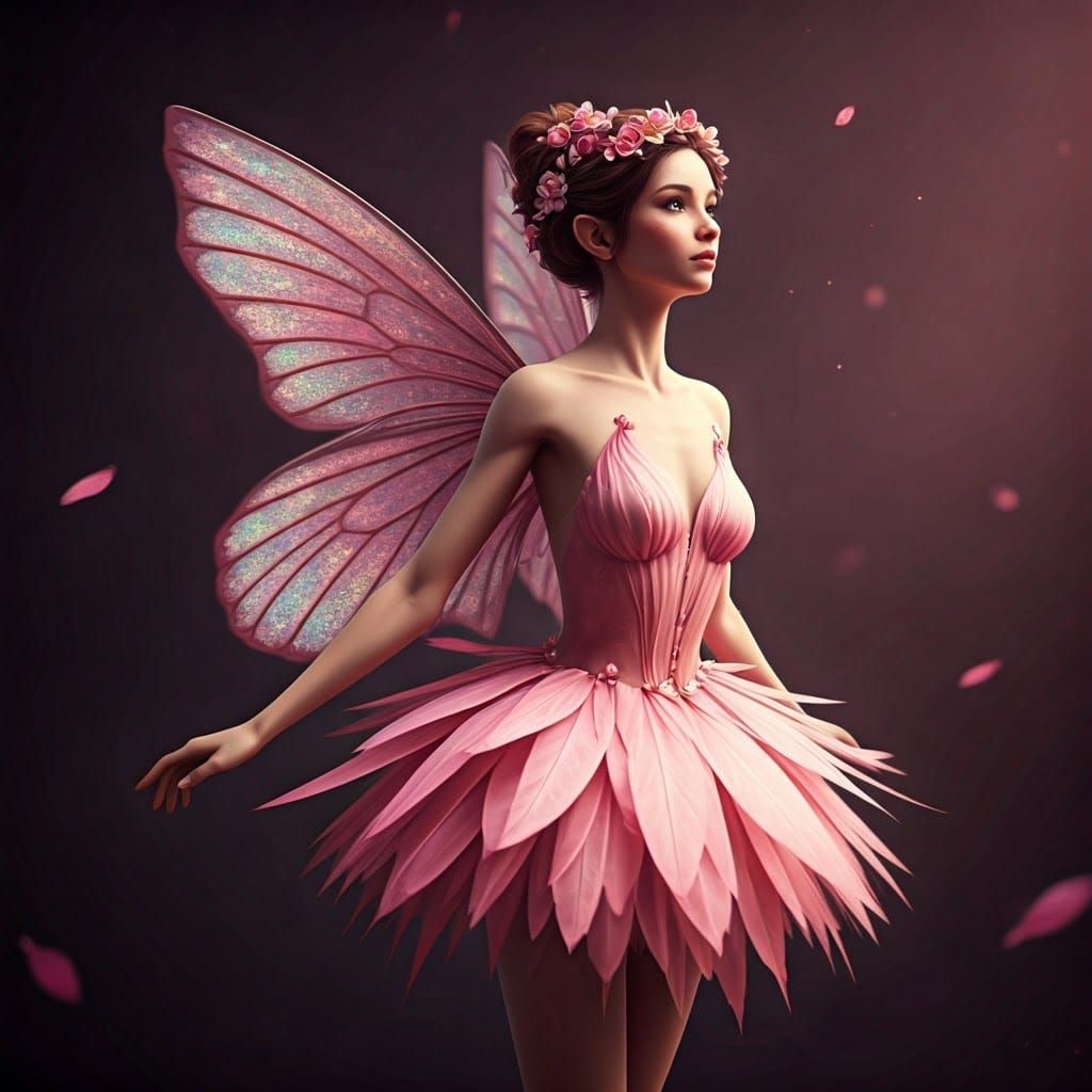 Pink Fairy with Iridescent Wings in Digital Art