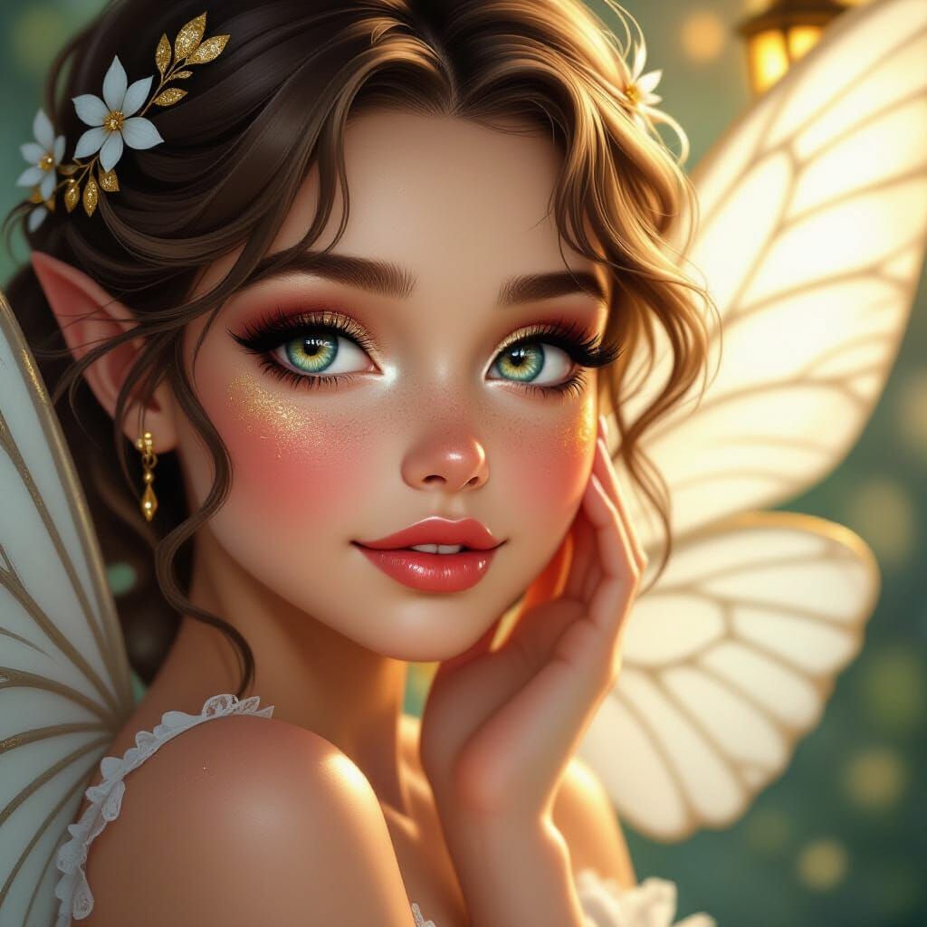Hyperrealistic Fairy Portrait with Lantern Light