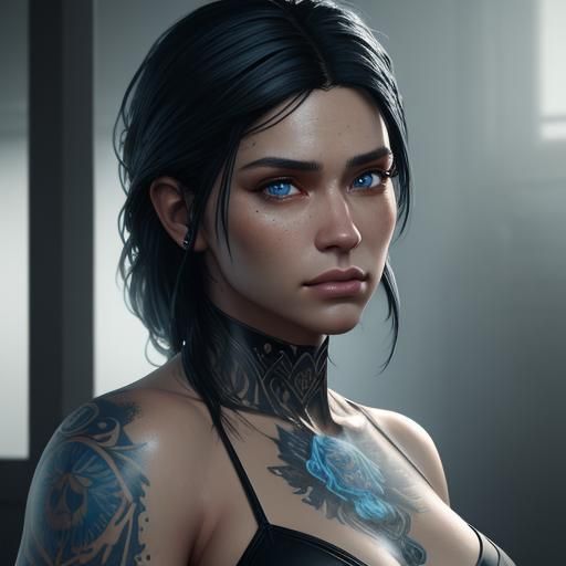 Latina Woman Portrait with Tattoos in Digital Art