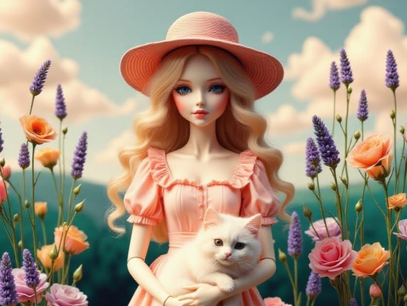Doll in Lavender Field: Hyperrealistic 3D Render