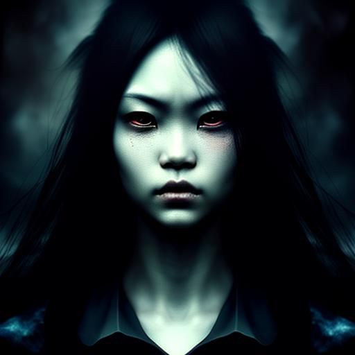 Asian Vampire Head in Dark Gothic Fantasy Style