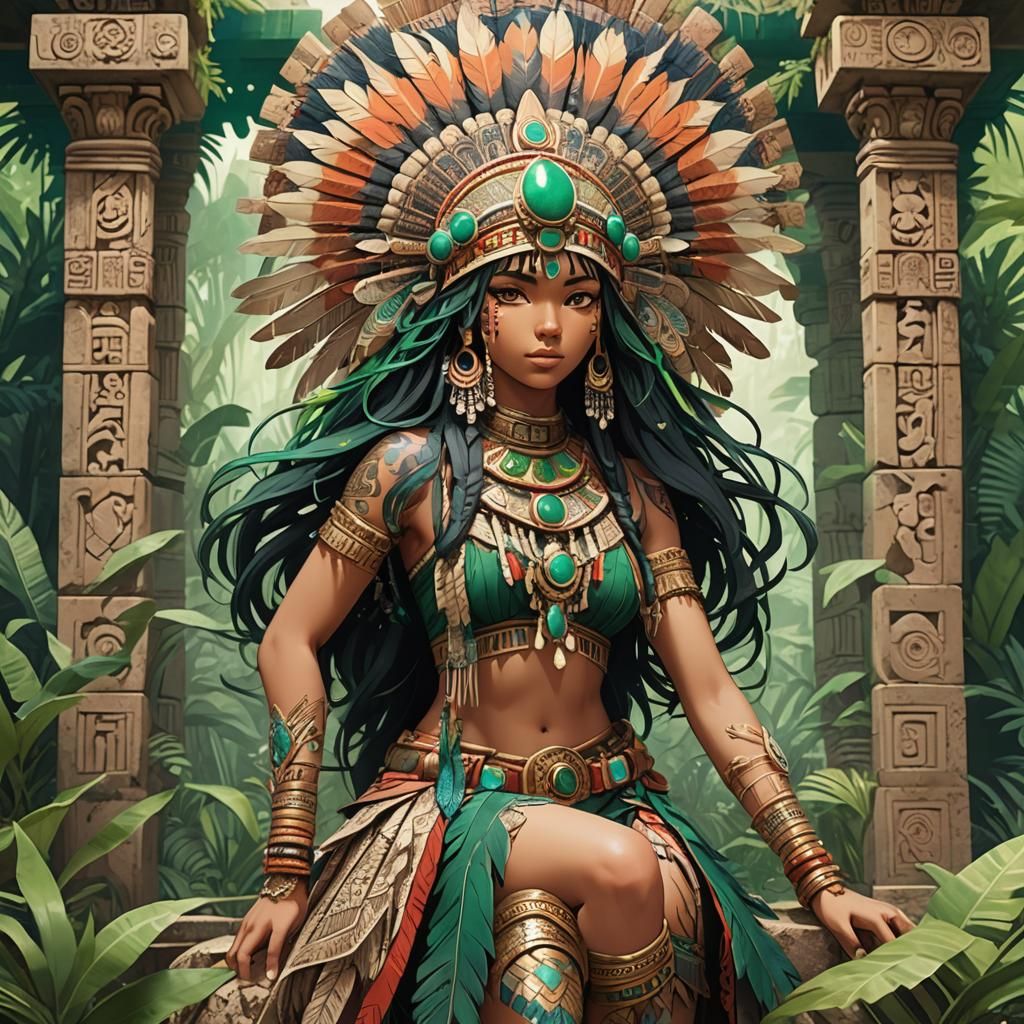 Anime Girl in Mesoamerican Landscape, Studio Trigger Style