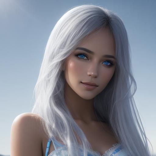 Sensual Brunette in White Bikini: Hyperrealistic Portrait