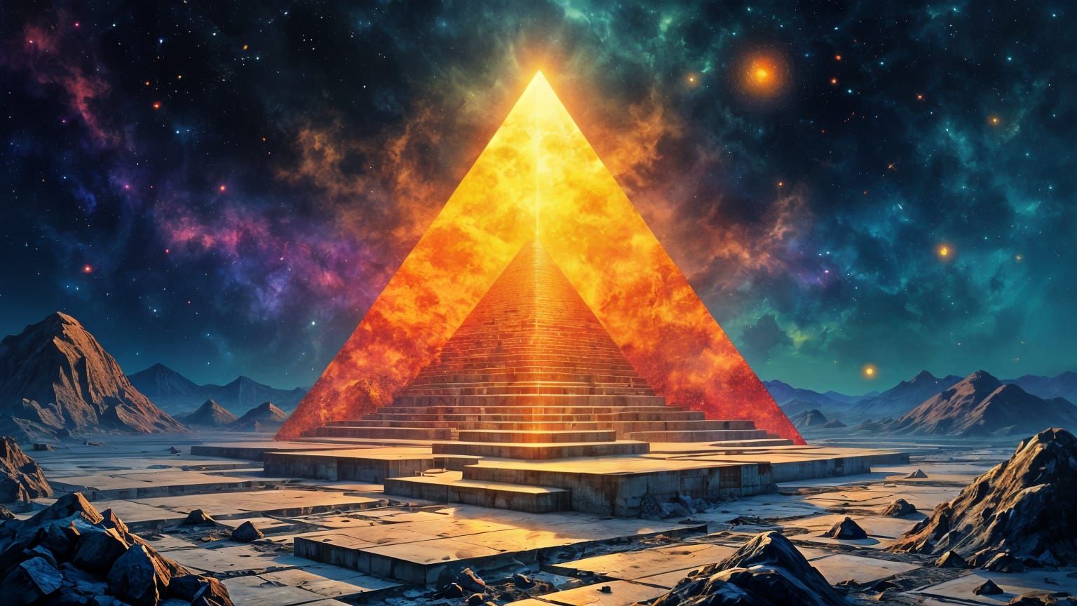 Ethereal Cosmic Pyramid Ascends to Infinity