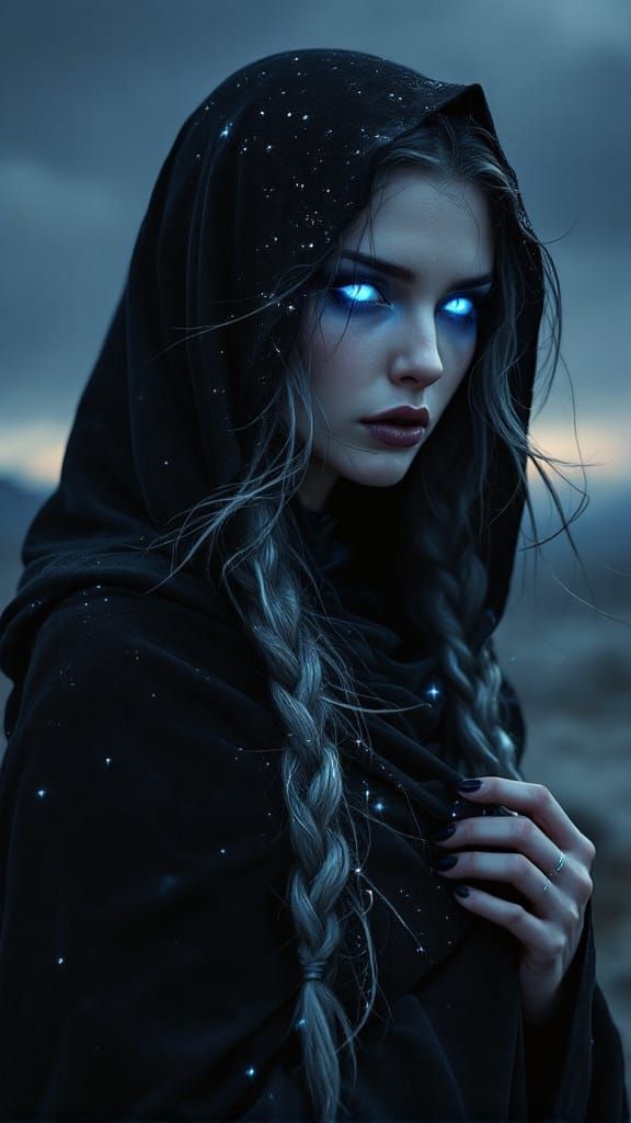Dark Fantasy Sorceress in Twilight Wasteland