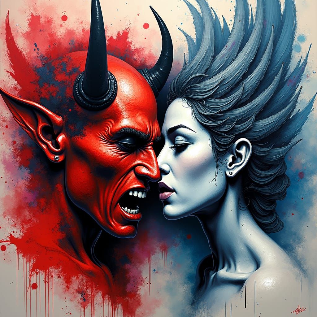 Dynamic Devil and Angel Graffiti Splash Art