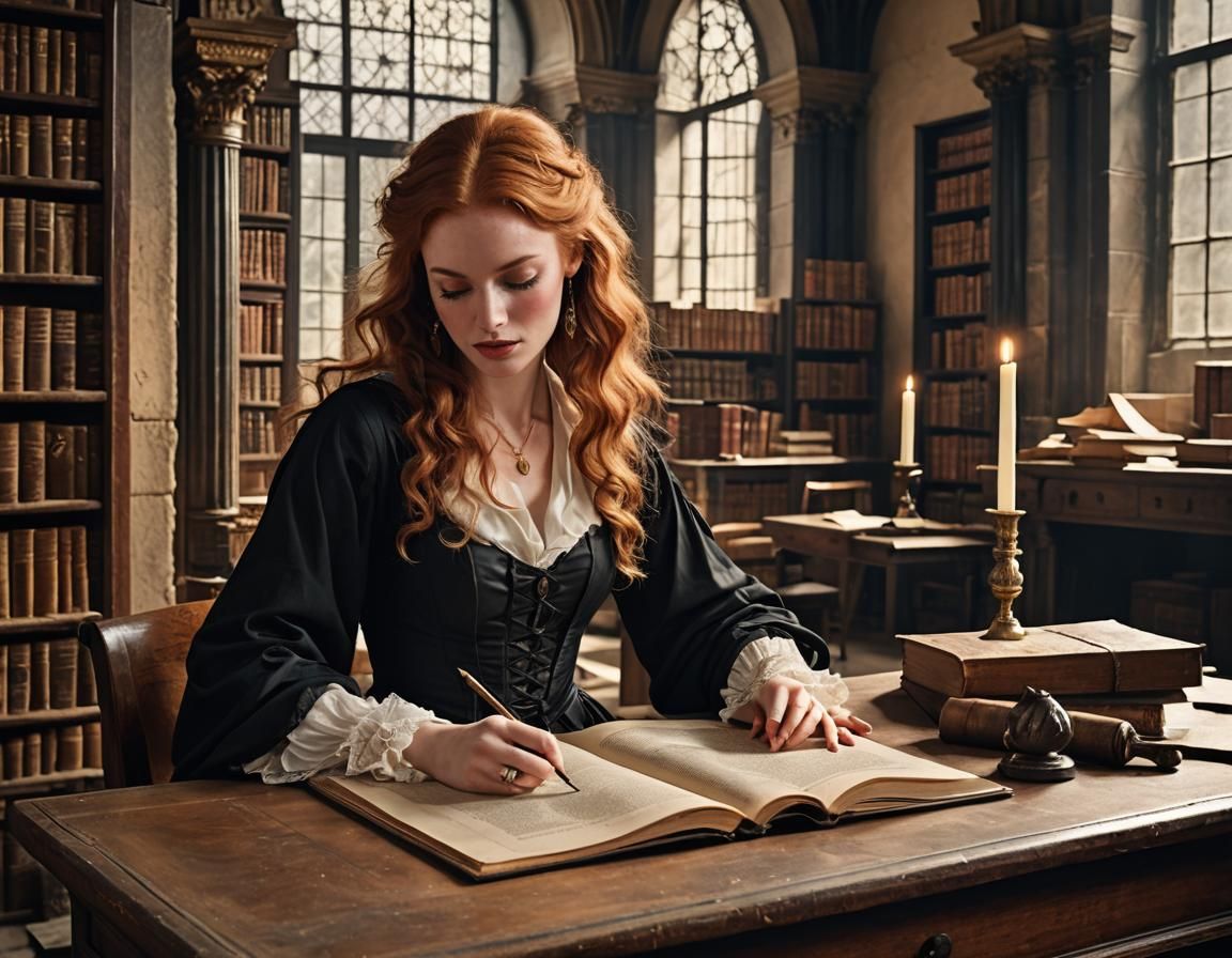 Ginger Scholar Studying Ancient Manuscript