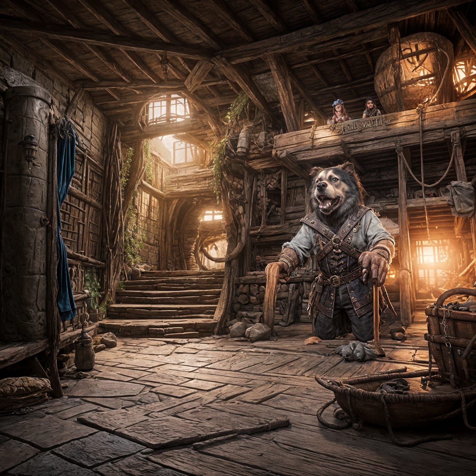 Dog Pirates in a Fantastical Pirate Cave