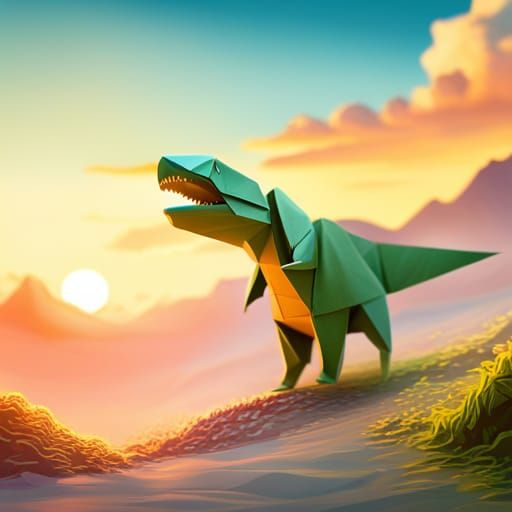 Dinosaur Origami Papercraft in Soft Focus