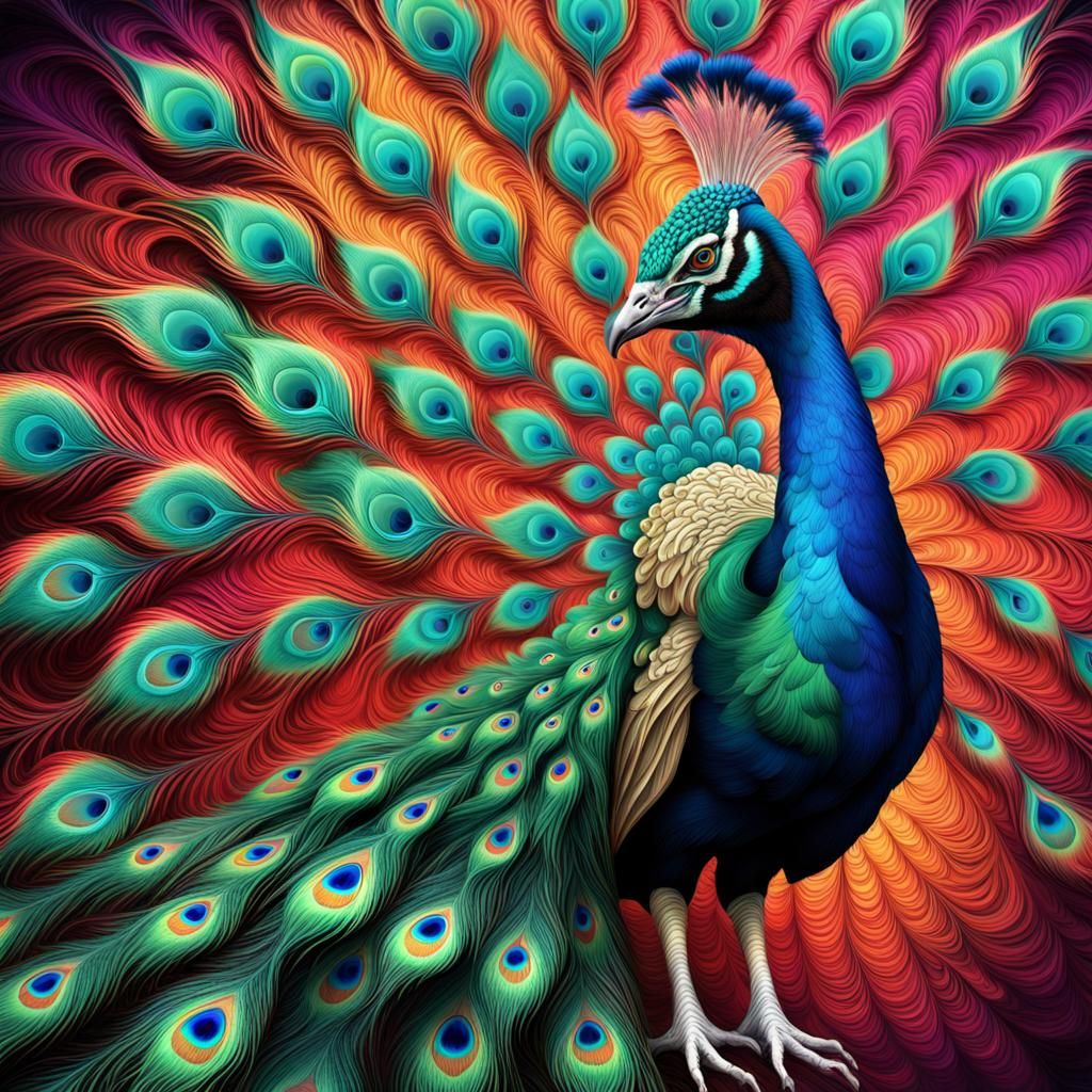 Fractal Peacock: Vibrant and Elegant Fantasy Art