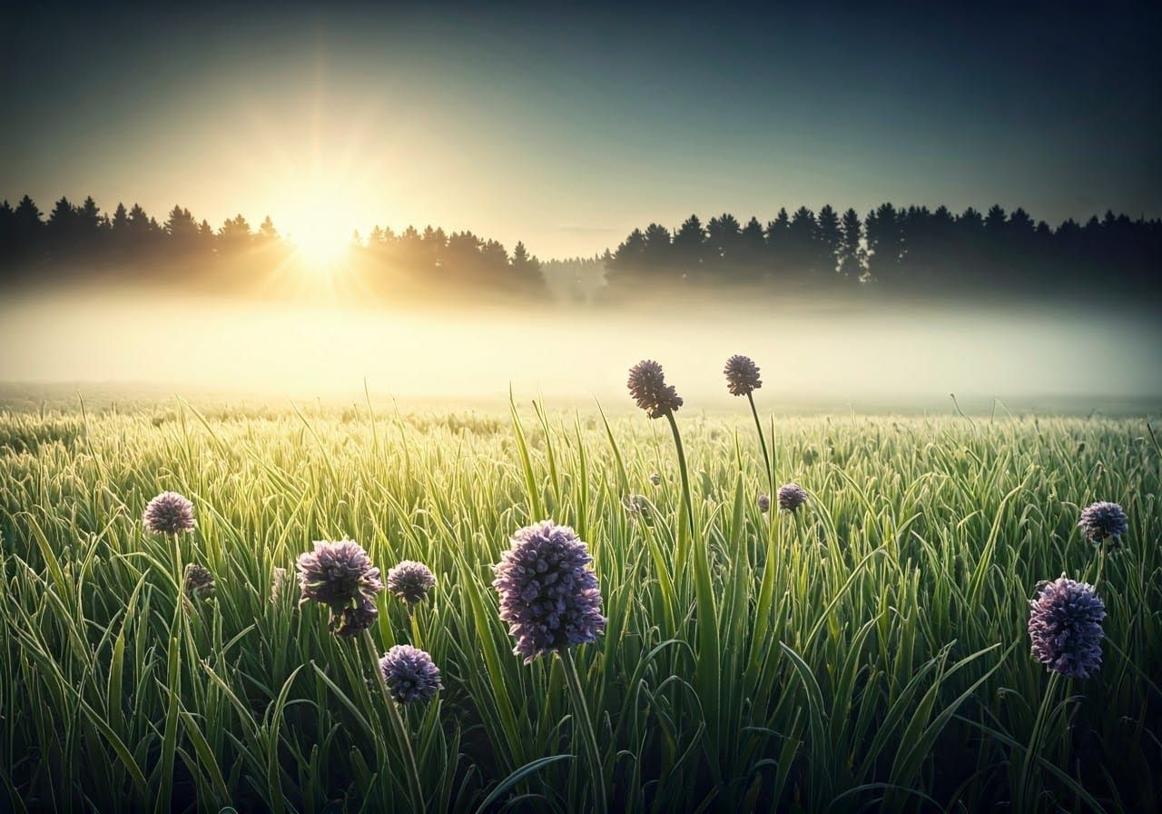 Frosty Wildflower Field in Atmospheric Digital Painting