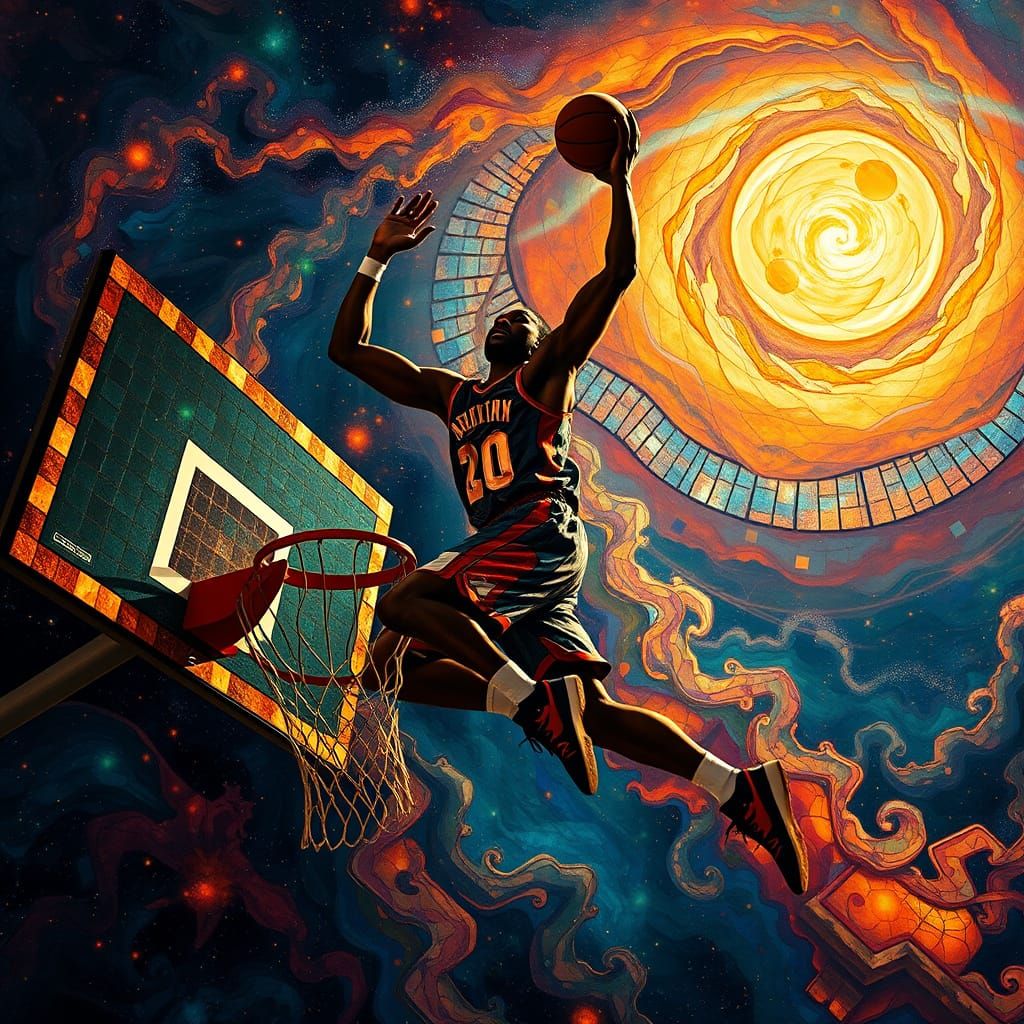 Basketball Player in Surreal Mosaic Dreamscape