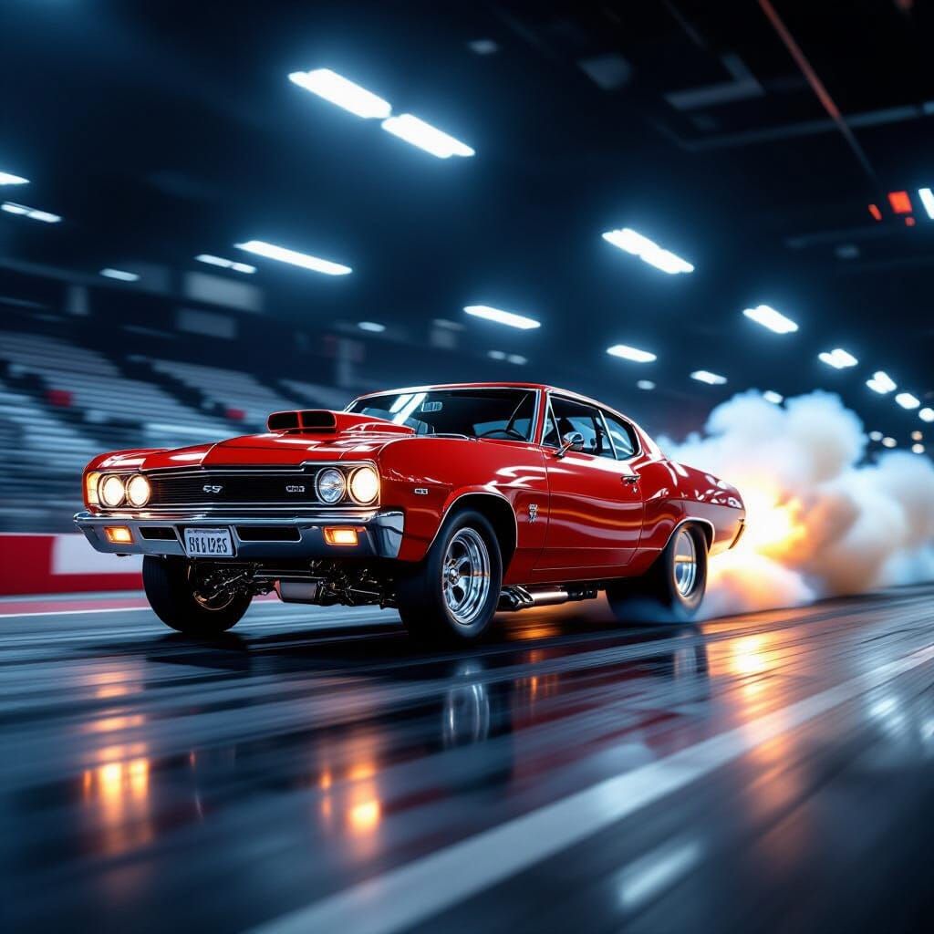 Blown Pro Mod Drag Car Speeds Down Strip