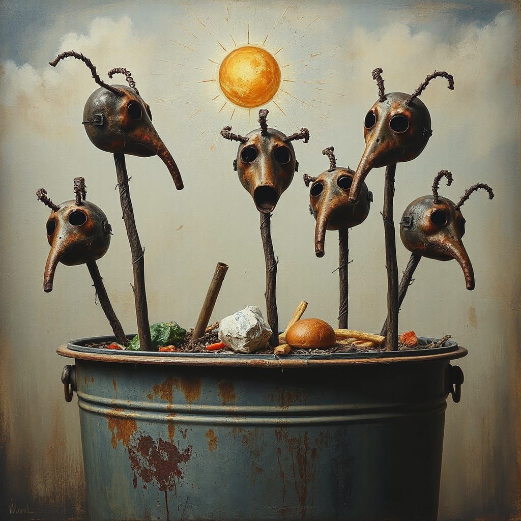 Surreal Rusty Bin: Chaos on the Sun, Abstract Painting