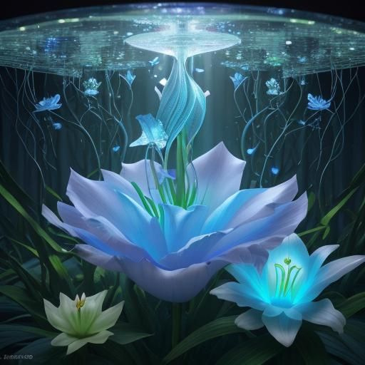 Bioluminescent Glass Lily in Forest: 3D Game Cinematic