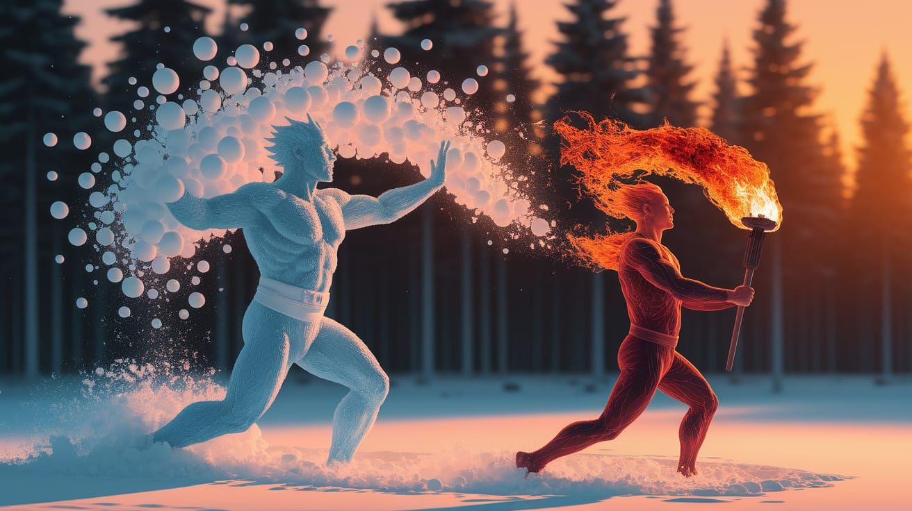 Iceman Throws Snowballs at Fiery Human Torch