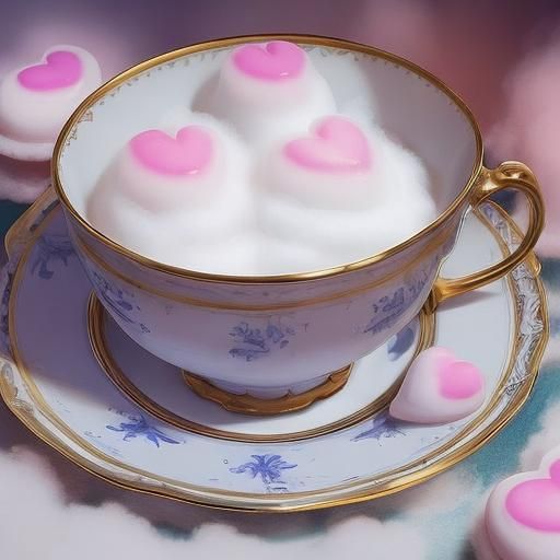 English Cup with Heart Sweets and Cotton Candy