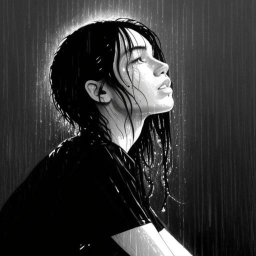 Sad Girl in Rain: Hyperdetailed Cross Hatching Drawing