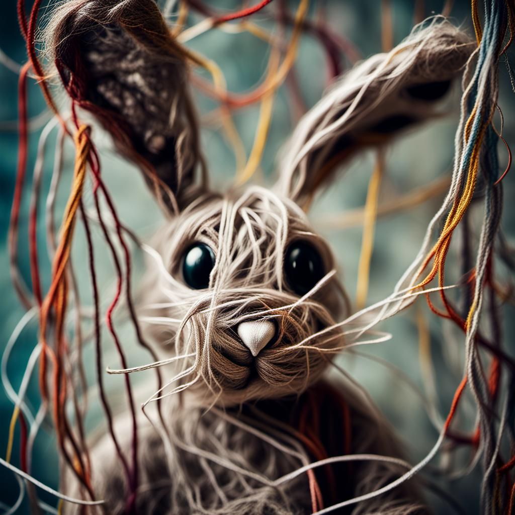 Mad Rabbit Assemblage Art in Surrealist Style