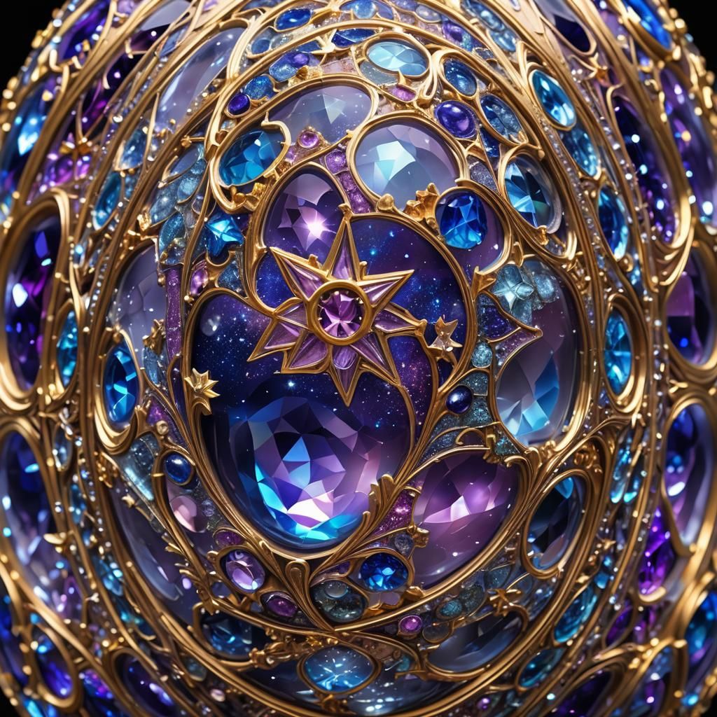 Crystal Fabergé Egg with Galaxies, Art Nouveau Style