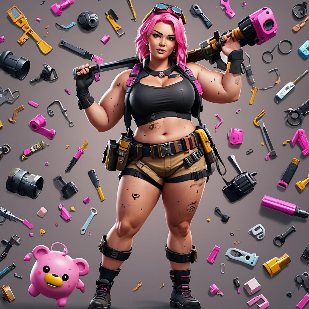 Pink Haired Woman in Fortnite Style