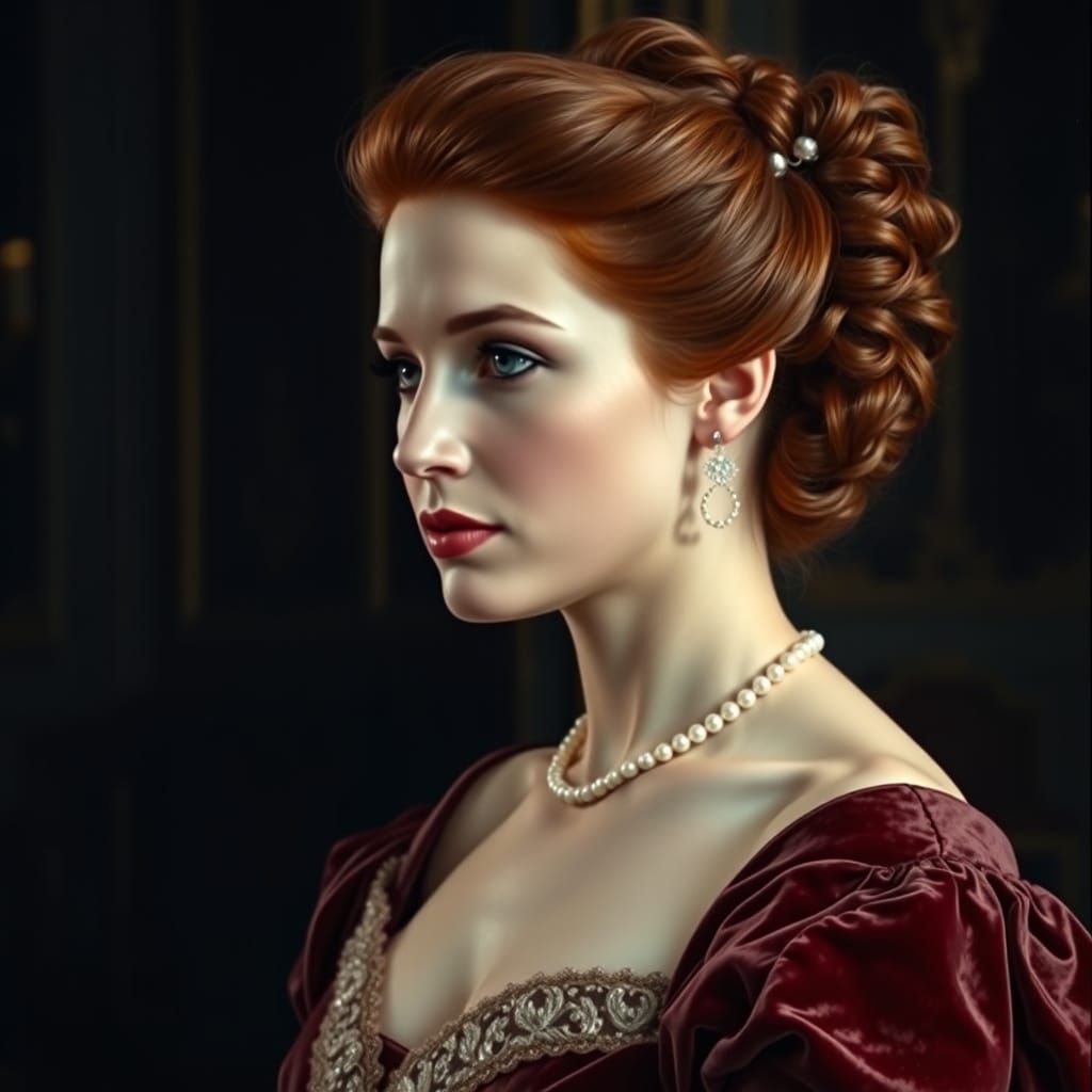 Elegant Lady in Velvet Gown, Old Masters Oil Painting