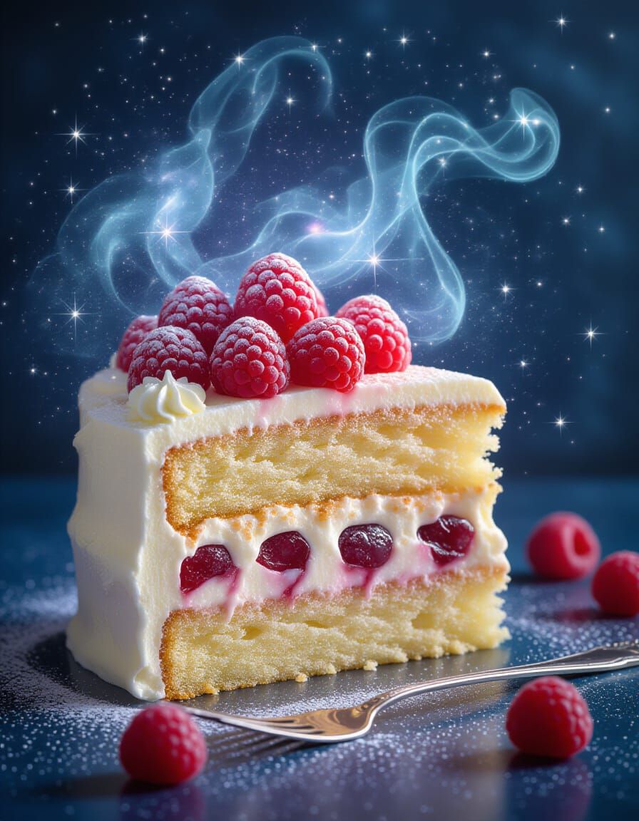 Magical Slice of Cake with Ethereal Stardust