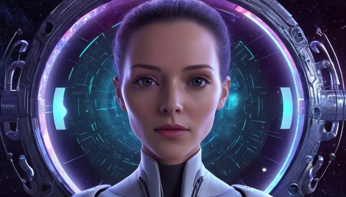 Biometric Android Woman in Cosmic Laboratory