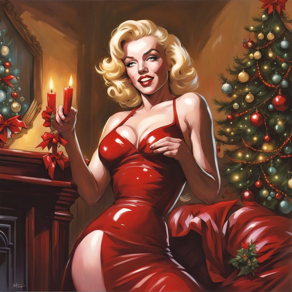 Marilyn Monroe in Red Latex Gown, Comic Book Art