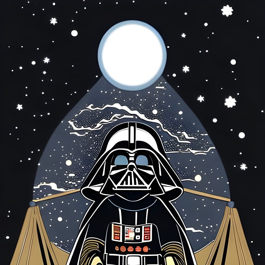 Darth Vader in Ukiyo-e Style with Starfield