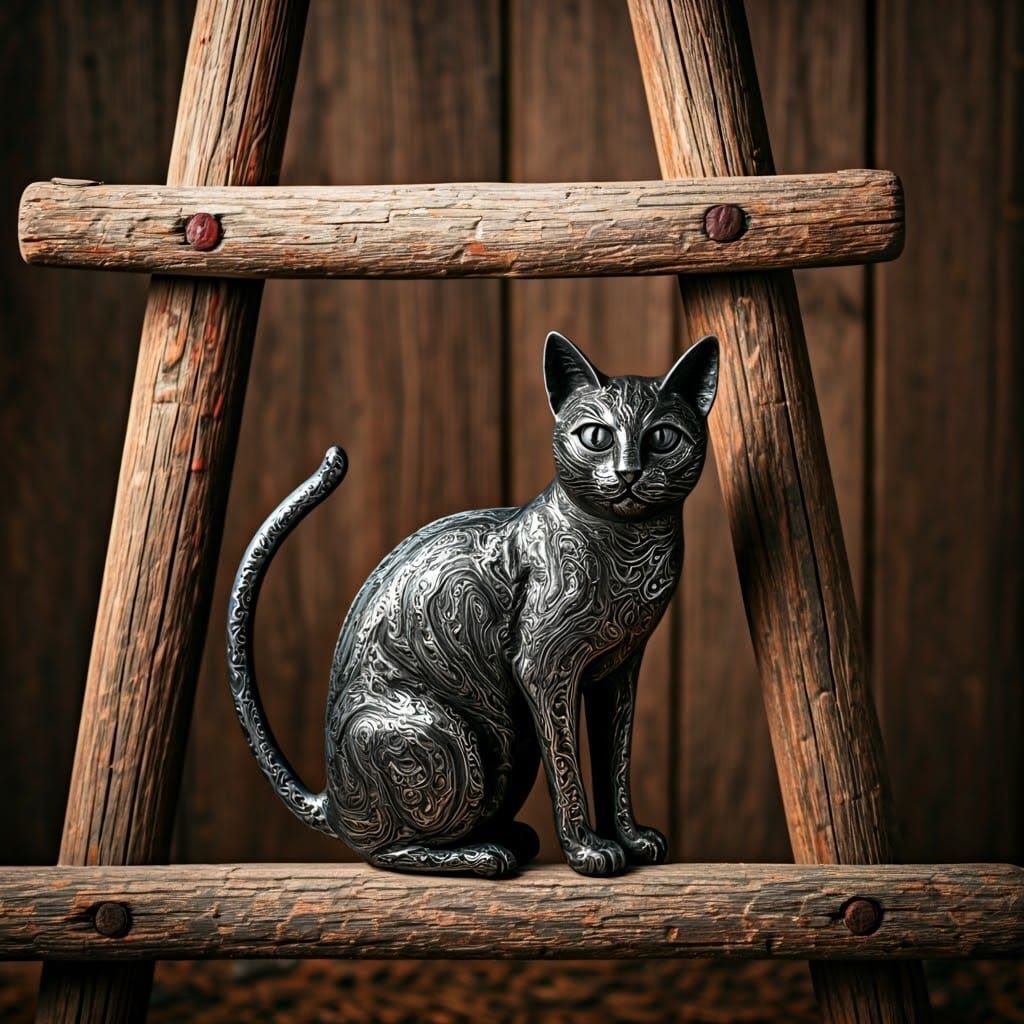 Damascus Cat Horseshoe Under Ladder