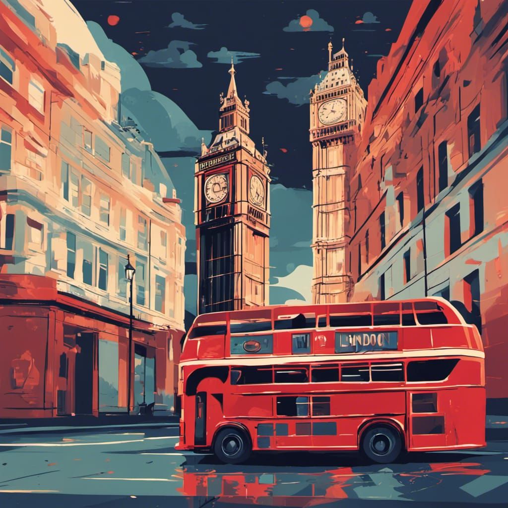 London Travel Poster with Bus and Phone Booth
