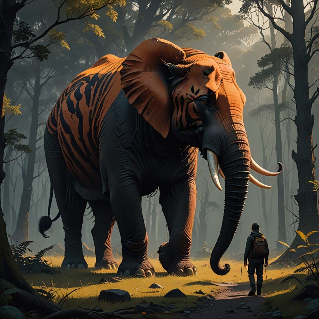 Regal, Hybrid Beast Emerges from Mists in Cyberpunk Aestheti...