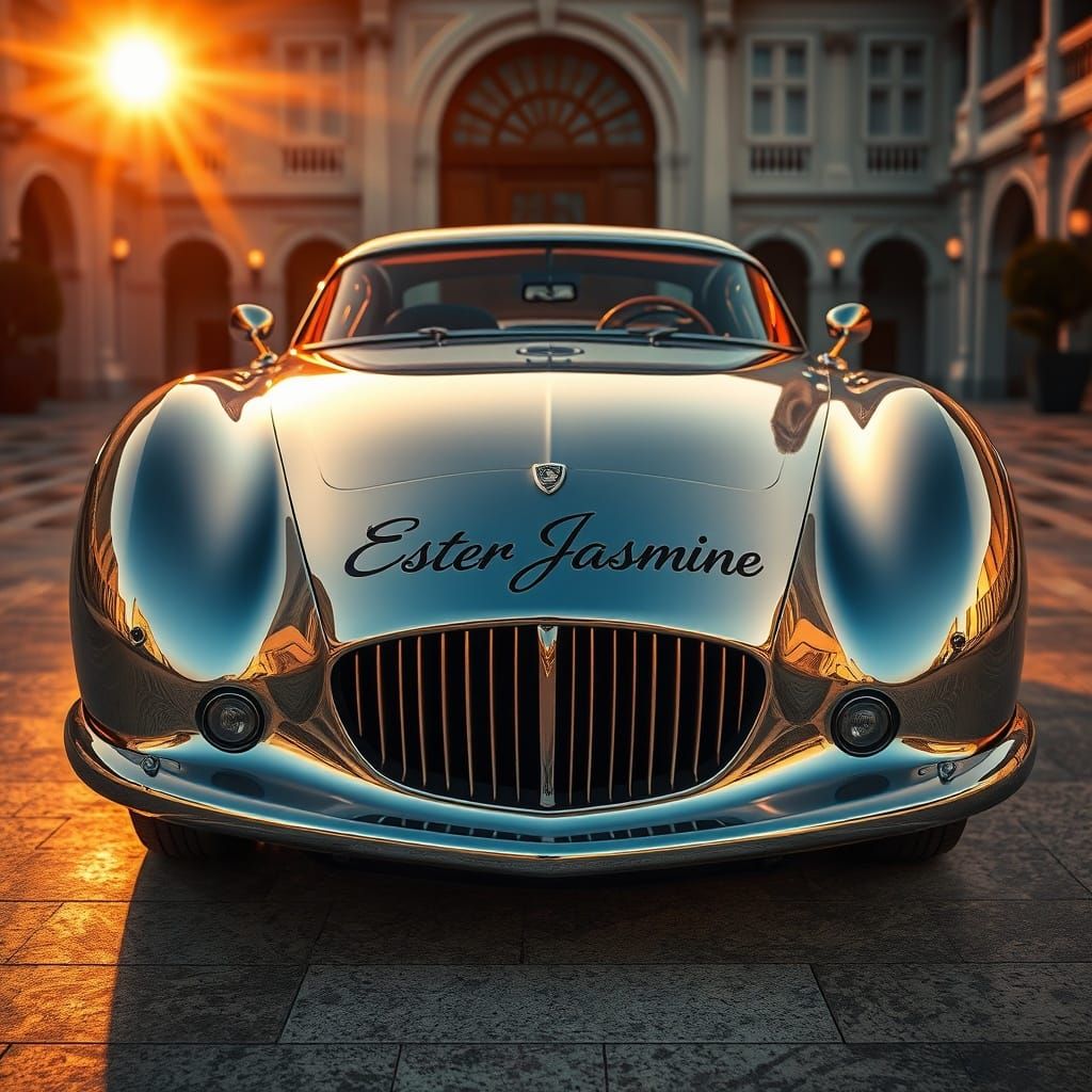 Luxury Car With "EsterJasmine" Engraved in Golden Sunset